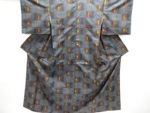 格子に花模様織り出し本場村山泥大島紬着物アンサンブル